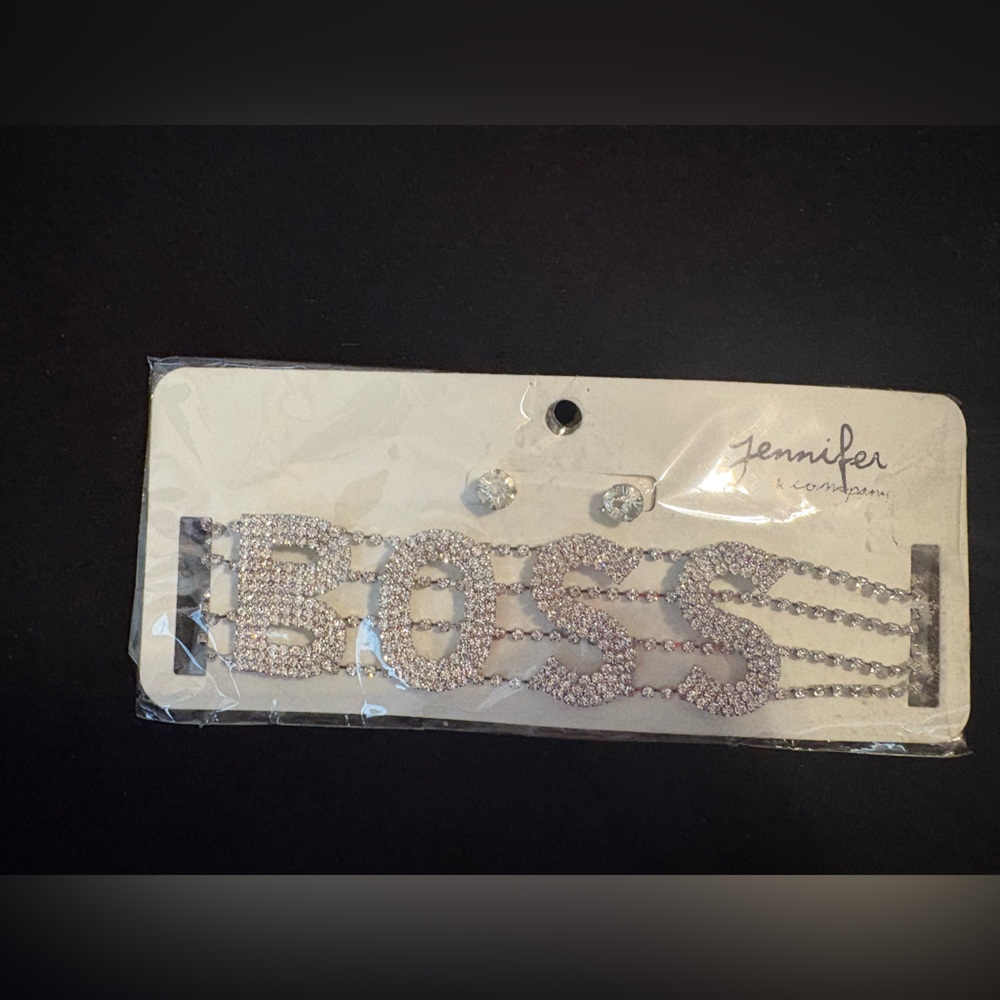 Rhinestone 'BOSS' Layered Necklace Set in Silver